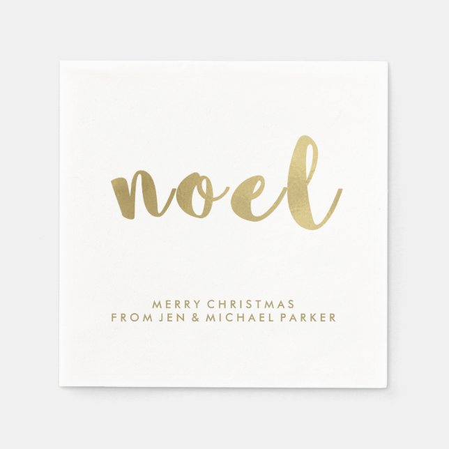 Noel Faux Gold Typography Christmas Paper Napkins (Front)