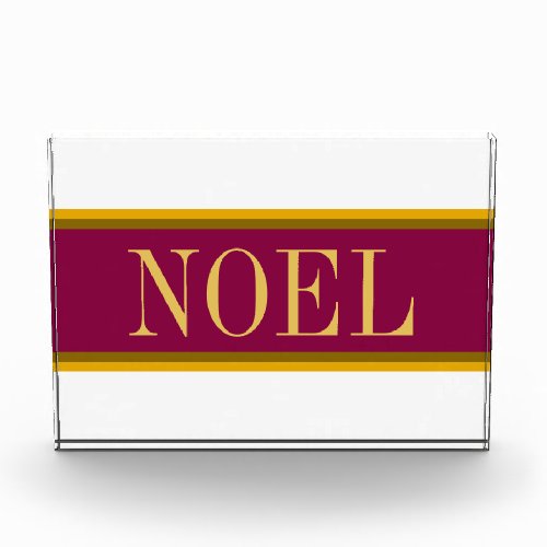 NOEL Festive Burgundy White Christmas Stripes Photo Block