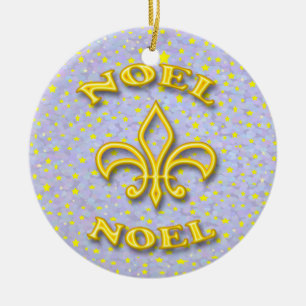 Noel Fleur de Lis Christmas Ceramic Ornament