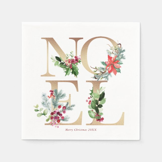 Noel floral merry christmas holiday napkins (Front)