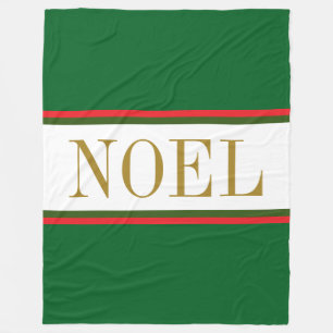 NOEL Forest Green Red White Christmas Stripes Fleece Blanket