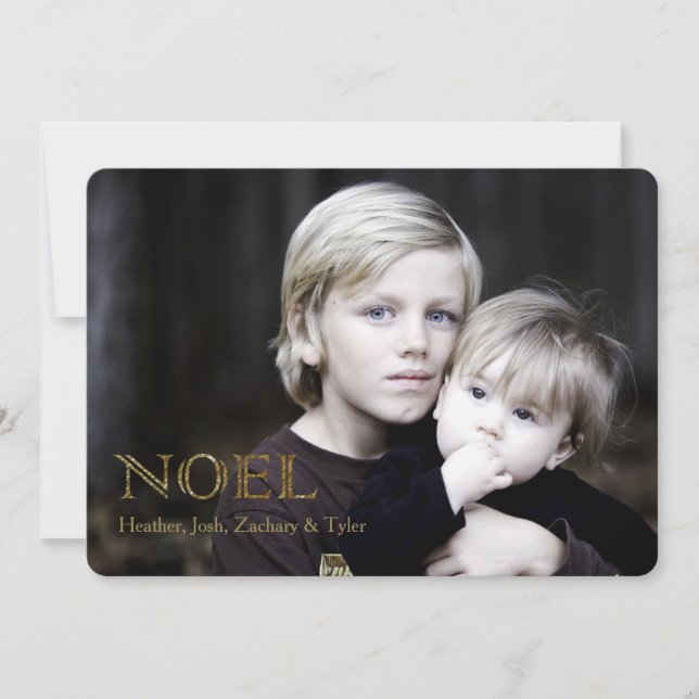Noel (Gold) Holiday Photo Card (Front)