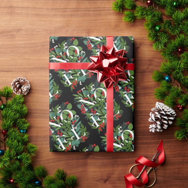 NOEL Greenery and Berries Christmas Wrapping Paper (Holiday Gift)