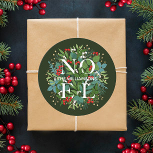 NOEL Greenery and Berries Classic Round Sticker