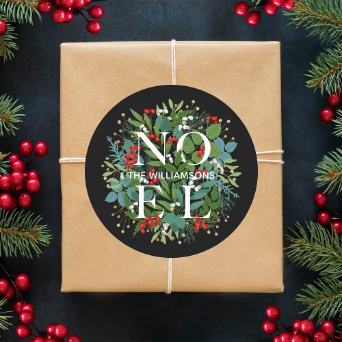 NOEL Greenery and Berries Classic Round Sticker