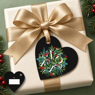 NOEL Greenery Berries Christmas Black Favor Tags
