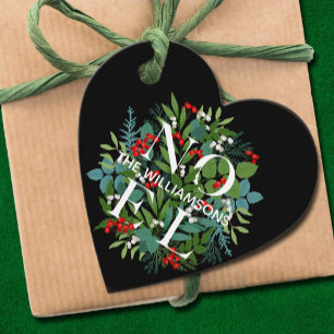 NOEL Greenery Berries Christmas Black Favor Tags