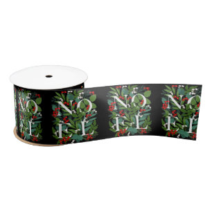 NOEL Greenery Berries Christmas Black Satin Ribbon