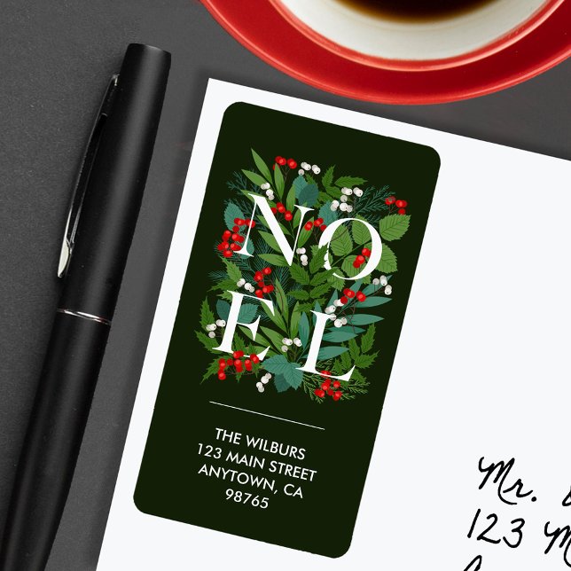 NOEL Greenery Berries Dark Green Return Address Label (Creator Uploaded)