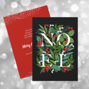 NOEL Greenery Berries Holiday Card