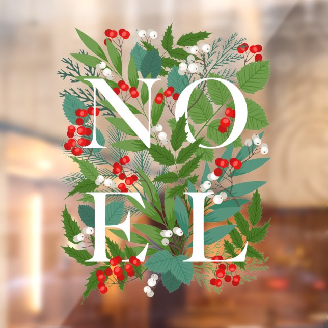 NOEL Greenery Berries Holiday Window Cling (Sheet 2)