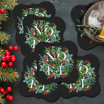 NOEL Greenery Holiday Black Paper Coaster<br><div class="desc">The word NOEL among winter leaves and berries on a black background (or any color),  these paper coasters are elegant for any holiday Christmas occasion. MATCHING items in our store.</div>