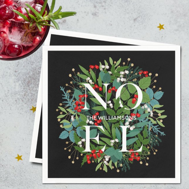 NOEL Greenery on Black Christmas Napkins (Creator Uploaded)