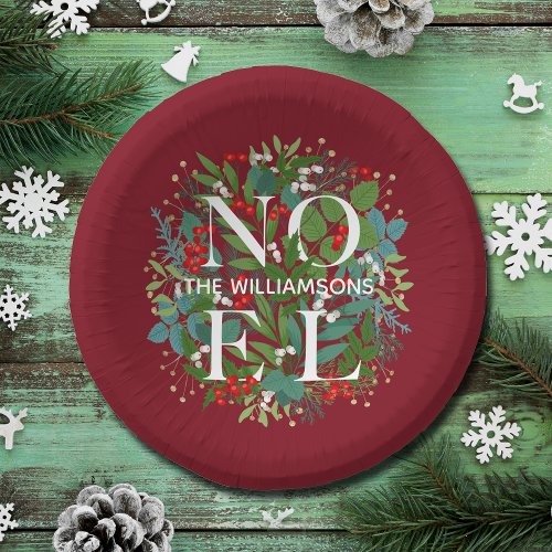 NOEL Greenery Personalized Red Christmas Paper Bowls