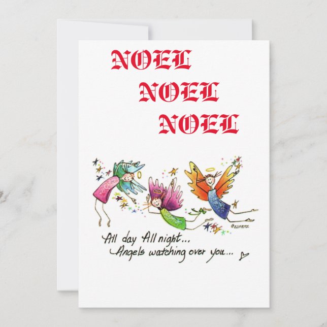 Noel Happy Colorful Angels Watching over you Holiday Card (Front)