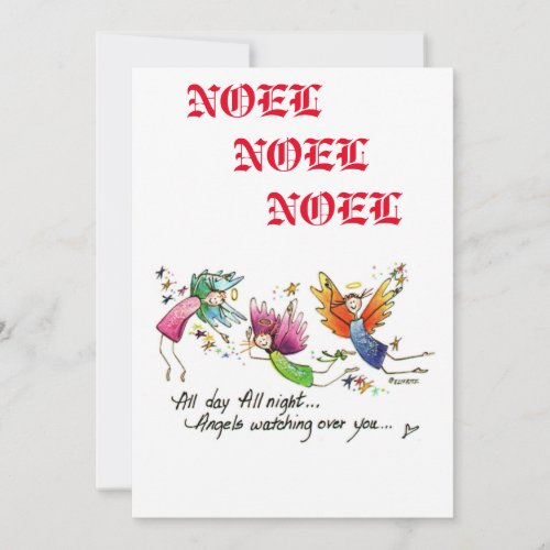 Noel Happy Colorful Angels Watching over you Holiday Card