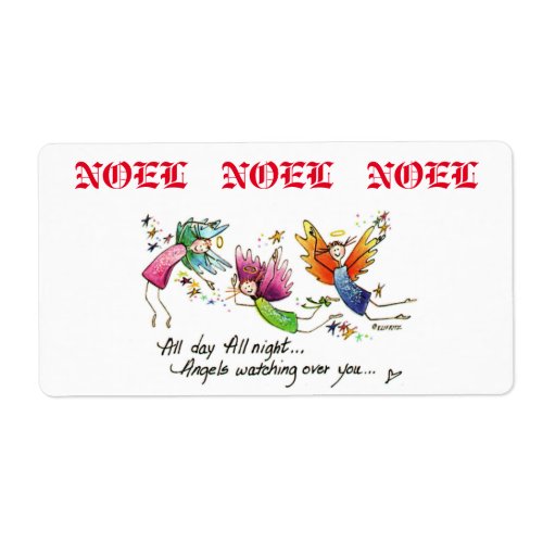 Noel Happy Colorful Angels Watching over you  Label