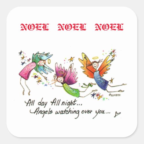 Noel Happy Colorful Angels Watching over you Square Sticker