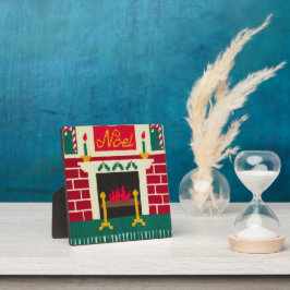 Noel Holiday Brick Fireplace Crochet Free Standing Plaque