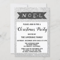 Noel Holiday Christmas Party Gray Silver Glitter Invitation