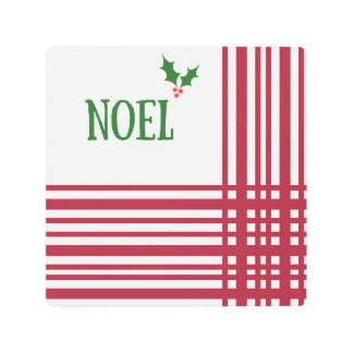 Noel Holiday Holly Red and White Plaid Retro Metal Print