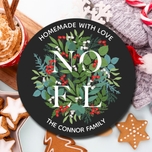 NOEL Holly Berries Homemade Christmas Classic Round Sticker