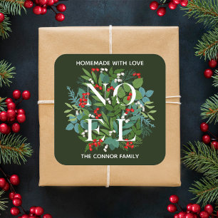 NOEL Holly Berries Homemade Christmas Square Sticker