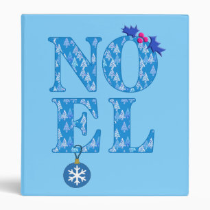 NOEL in a Blue Christmas Tree Pattern 3 Ring Binder