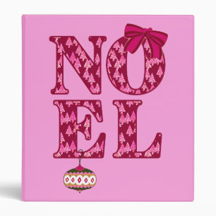 NOEL in a Burgundy Christmas Tree Pattern 3 Ring Binder
