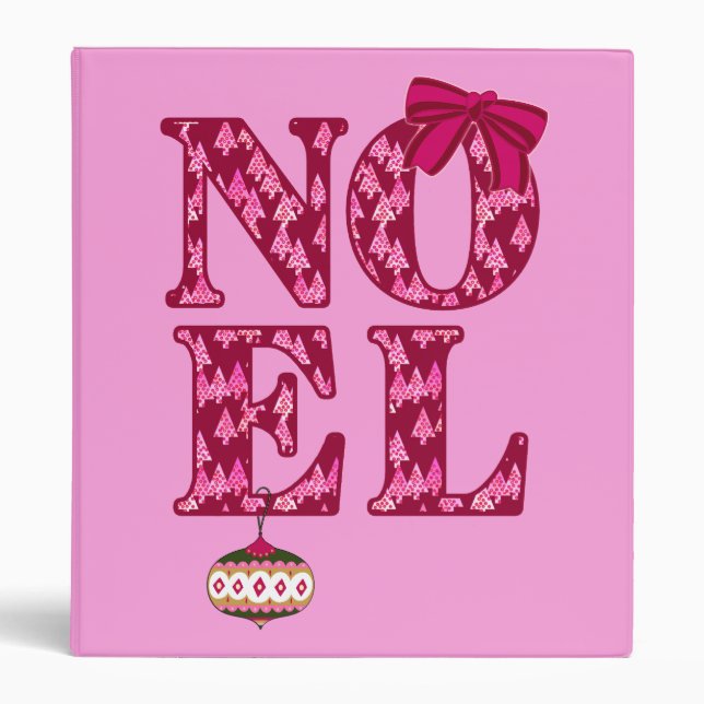 NOEL in a Burgundy Christmas Tree Pattern  3 Ring Binder (Front)