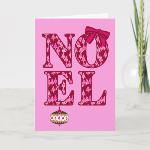 NOEL in a Burgundy Christmas Tree Pattern Holiday Card