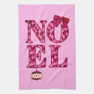 NOEL in a Burgundy Christmas Tree Pattern Kitchen Towel