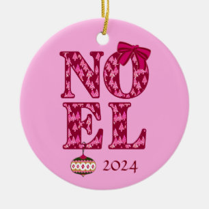 NOEL in a Burgundy Retro Christmas Tree Pattern Ceramic Ornament