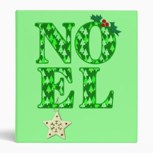 NOEL in a Green Christmas Tree Pattern 3 Ring Binder