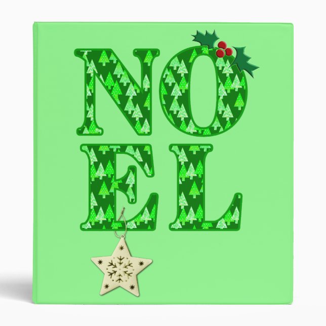 NOEL in a Green Christmas Tree Pattern 3 Ring Binder (Front)
