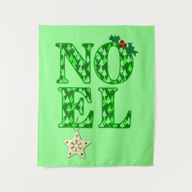 NOEL in a Green Christmas Tree Pattern Tapestry (Front)