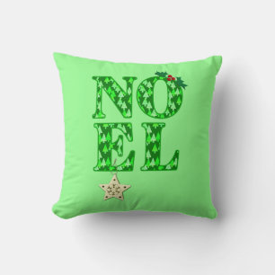 NOEL in a Green Christmas Tree Pattern Throw Pillow