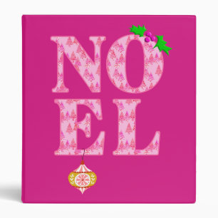NOEL in a Pink Christmas Tree Pattern 3 Ring Binder