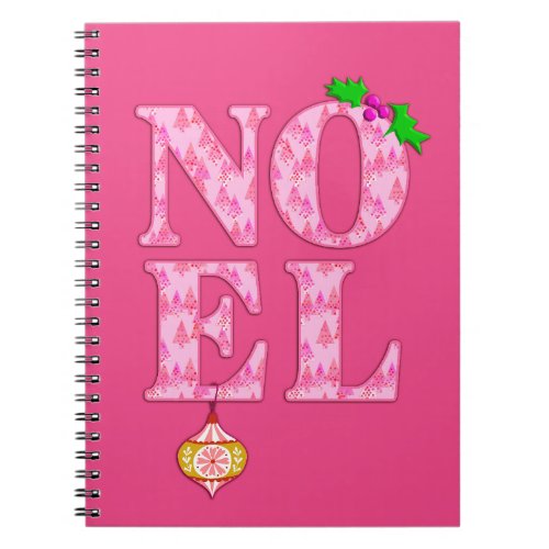 NOEL in a Pink Christmas Tree Pattern  Notebook