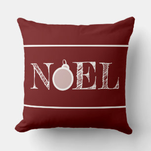 Noel Maroon Holiday Throw Pillow Horizontal