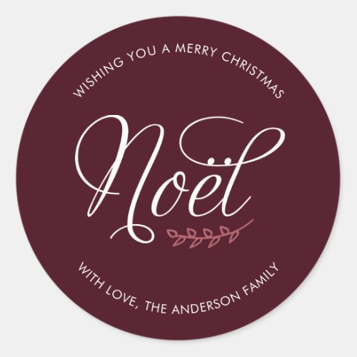 NOEL Merry Christmas Personalized Classic Round Sticker