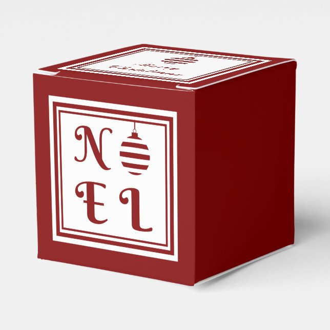NOEL Merry Christmas Red & White Personalize Favor Boxes (Front Side)