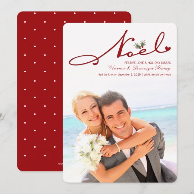 Noel Mistletoe First Christmas Wedding Photo Invitation (Front/Back)