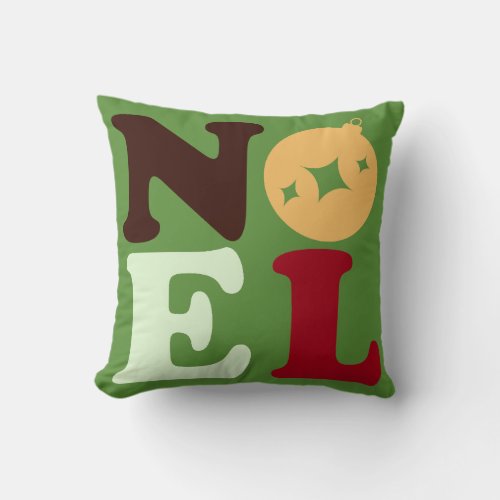 Noel Modern Festive Retro Typography Christmas Throw Pillow