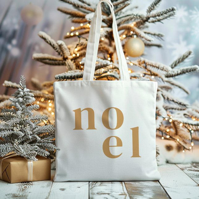 Noel | Modern Gold Stylish Minimalist Christmas Tote Bag (Creator Uploaded)