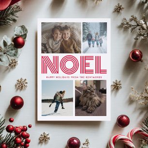 Noel Modern Minimalist 4 Photo Holiday Christmas Letterpress Photo Cards