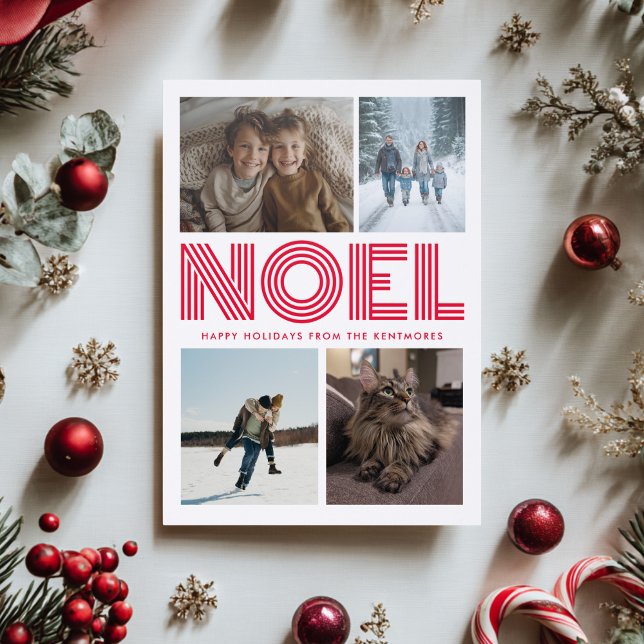 Noel Modern Minimalist 4 Photo Holiday Christmas Letterpress Photo Cards (Creator Uploaded)