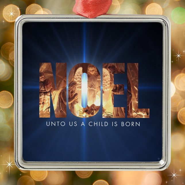 NOEL Nativity Scene Minimalist Christmas Metal Ornament (Available on multiple types of ornaments. Merry Christmas!)