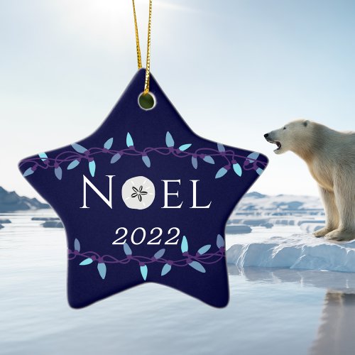  Noel Navy Blue Sand Dollar Nautical Christmas    Ceramic Ornament