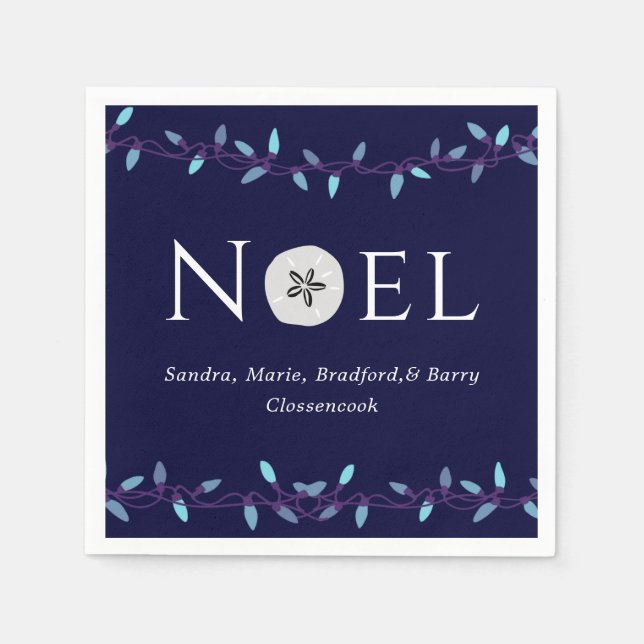  Noel Navy Blue Sand Dollar Nautical Christmas  Napkins (Front)